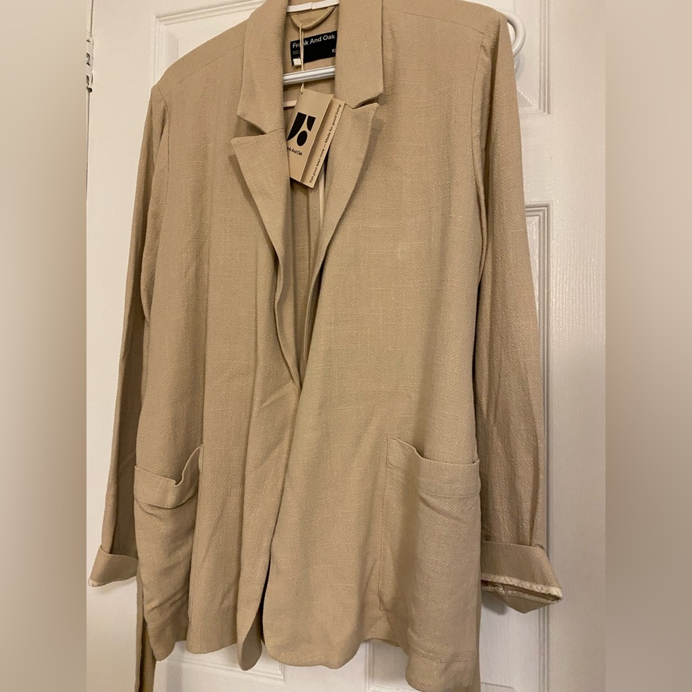 Frank and oak linen blazer cream beige color